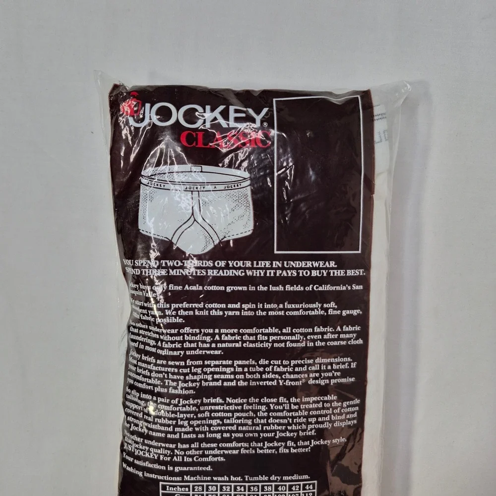 Jockey Classic‎ Brief Mens 44 White 3-Pack Inverted Y Front Vintage 1987 USA
